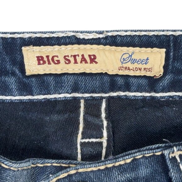 Big Star Sweet Ultra Low Rise Jeans Womens 29 Dark Wash Blue Boot Cut Flare - Picture 6 of 15